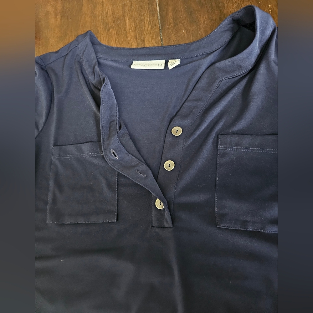Susan Wraver Navy Short Sleeve Henley Top - Picture 13 of 16